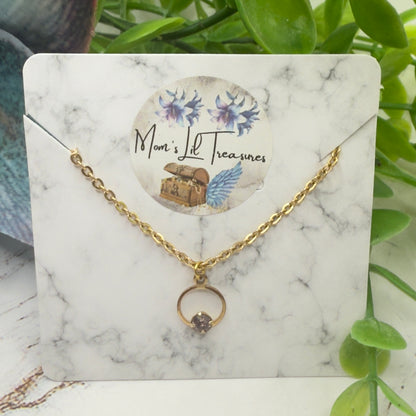 Circle Charm Purple Rhinestone Gold Chain Doll Necklace • 16 Inch Fashion Doll Jewelry