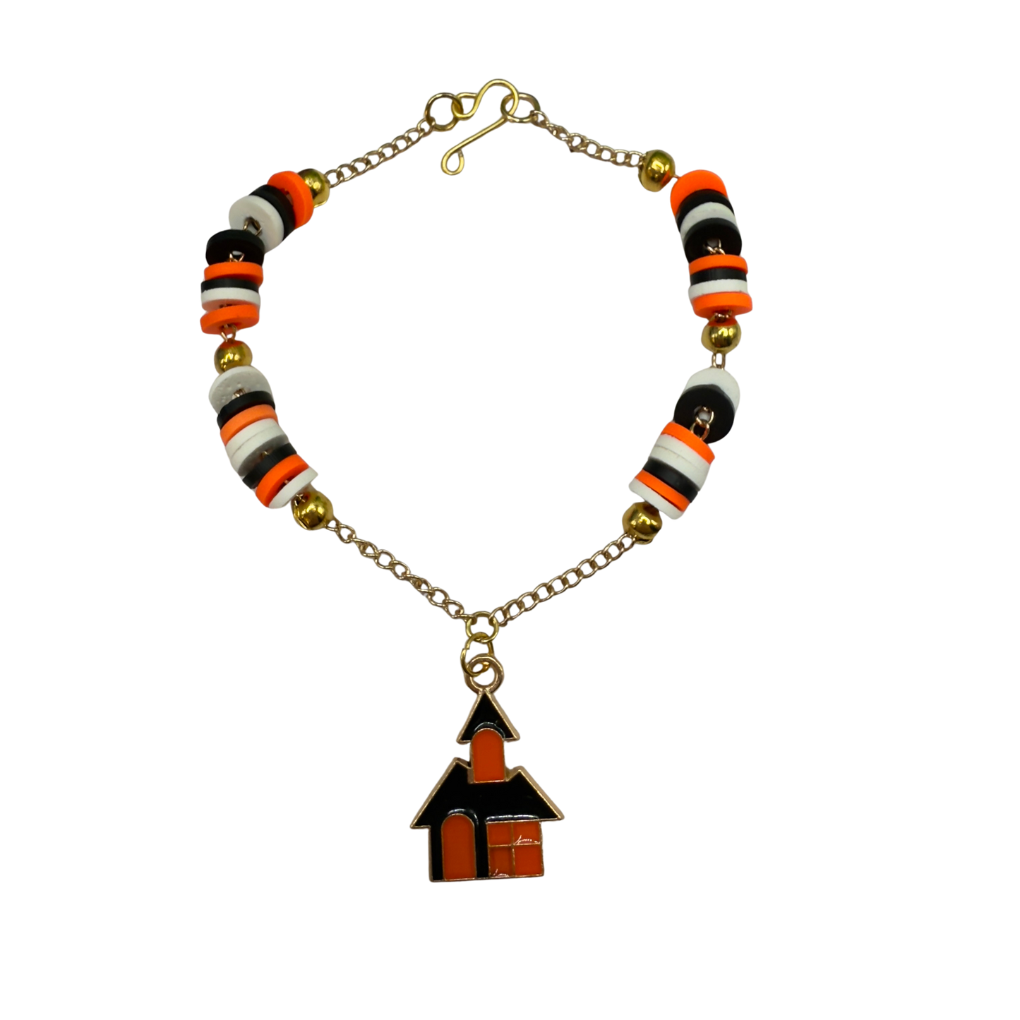 Haunted House Halloween Charm Silicone Disc Beads on Gold Chain Doll Necklace • 18 Inch Fashion Doll Jewelry