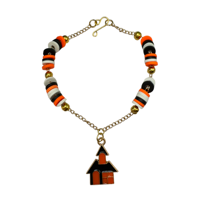 Haunted House Halloween Charm Silicone Disc Beads on Gold Chain Doll Necklace • 18 Inch Fashion Doll Jewelry