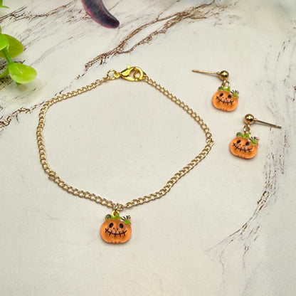 Halloween Pumpkin Necklace and Earrings Set | for 18 Inch Fashion Doll