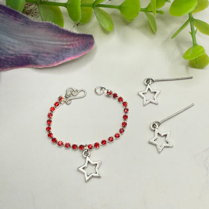 Red Rhinestone Silver Star Charm Doll Necklace & Earrings Set for 16 Inch Fashion Doll