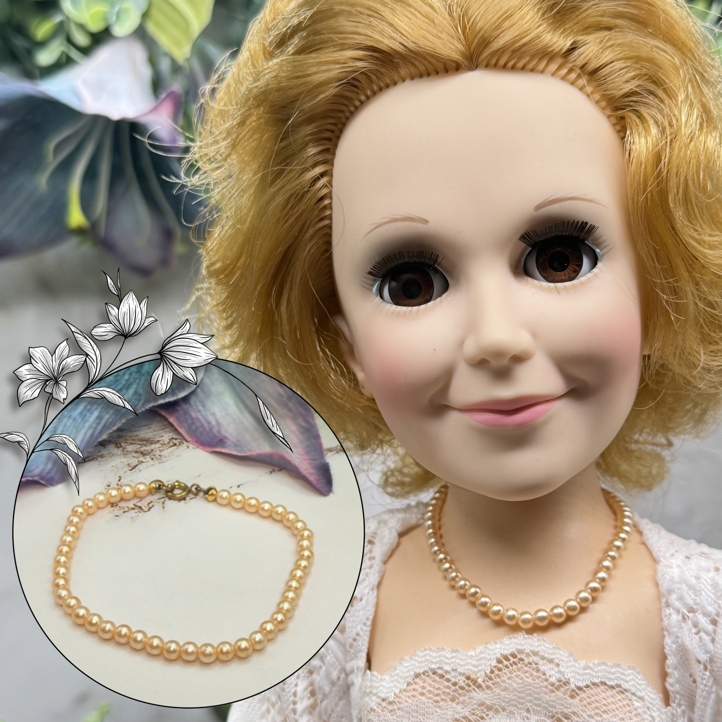 Peach Color Pearl Doll Necklace • 18-22 Inch Fashion Vintage Doll Jewelry
