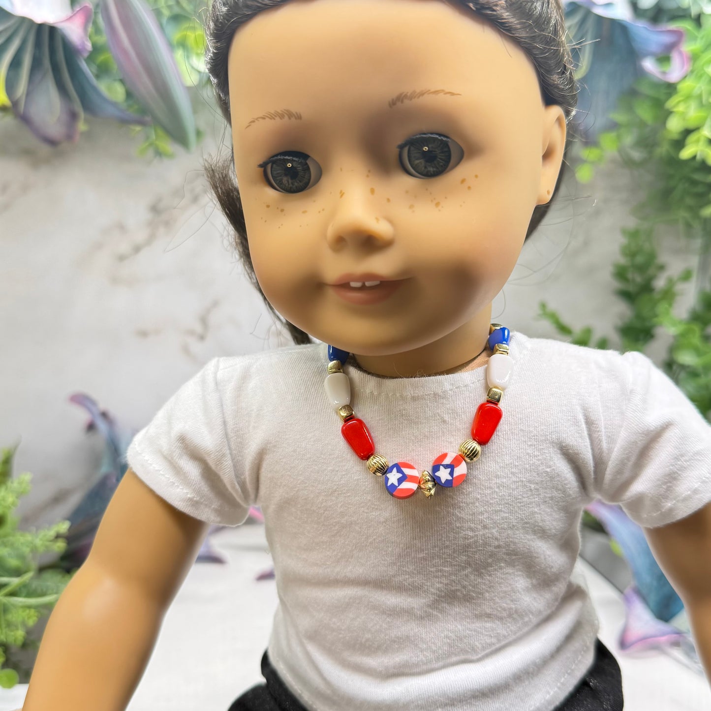 Red White Blue Beaded Flag Charm Doll Necklace for 18 Inch Fashion Doll