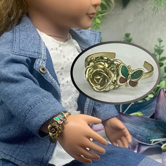 Gold Flower Rose Design Butterfly Bangle Doll Bracelet
 • 18” Fashion Doll Jewelry