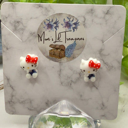 Hello Cat Kitty Red Polka Dot Bow Post Doll Earrings • 2mm Post for 18 Inch Fashion Doll