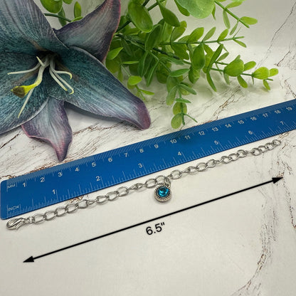 Round Turquoise Rhinestone Pendant Silver Link Doll Necklace • 18 Inch Fashion Doll Jewelry