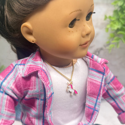 Unicorn Charm Gold Chain Doll Necklace • 18 Inch Fashion Doll Jewelry