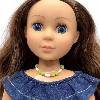 Green White Beaded Necklace for 14” Doll fits Wellie Wisher Doll