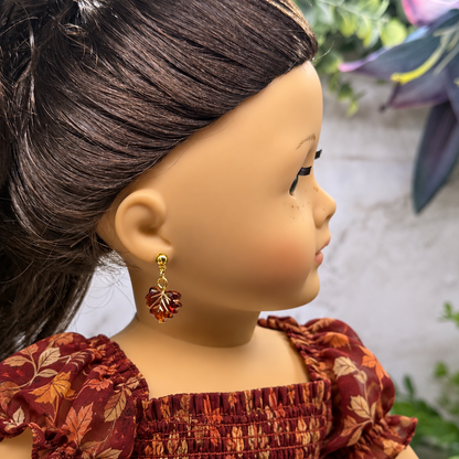 Autumn Fall Leaf Dangle 2mm Post Doll Earrings | fits 18 Inch Dolls • American Girl