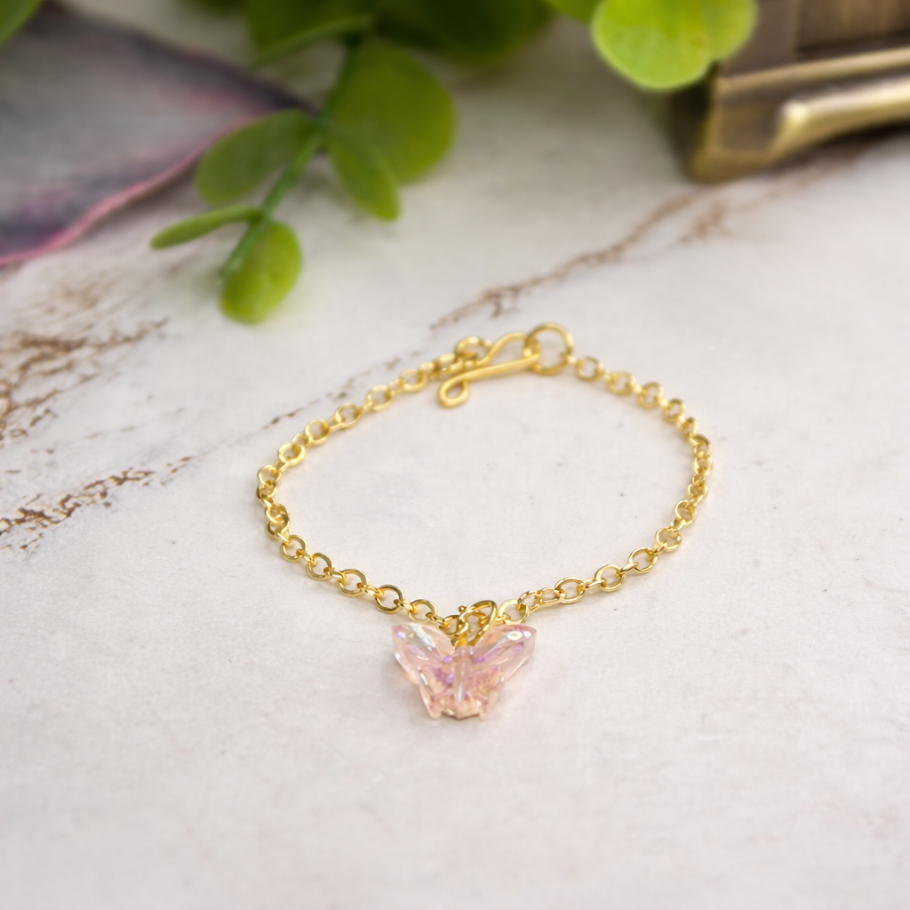 Light Pink Iridescent Acrylic Butterfly Charm Gold Doll Necklace for 16 Inch Fashion Dolls