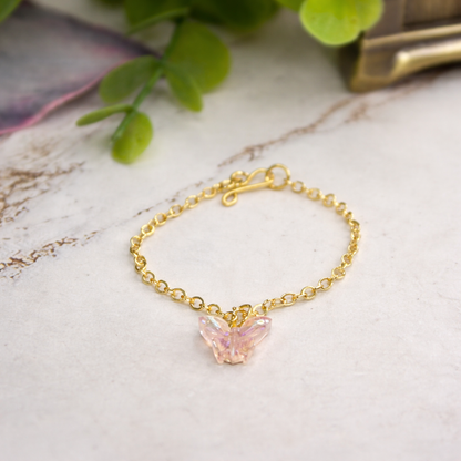 Light Pink Iridescent Acrylic Butterfly Charm Gold Doll Necklace for 16 Inch Fashion Dolls