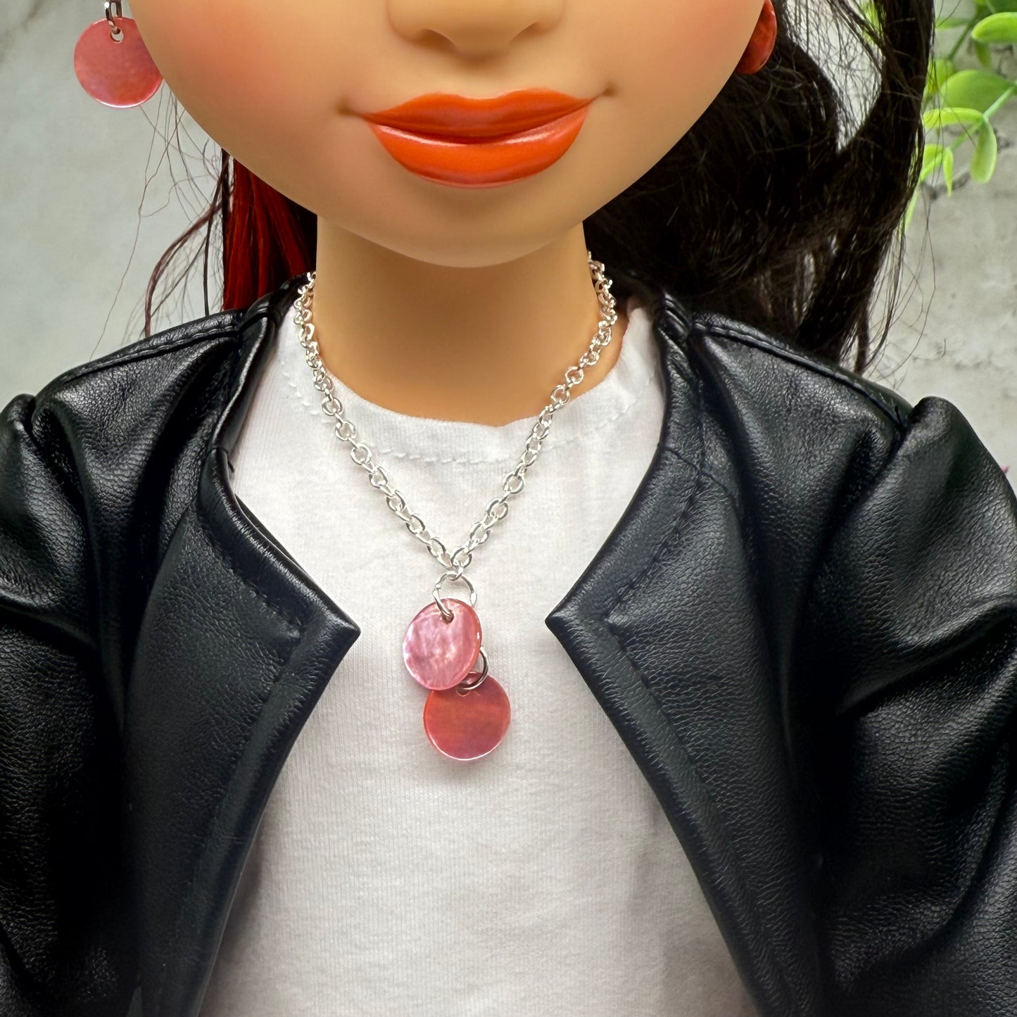 Pink Brown Round Dangle Doll Necklace & Earrings Set • 18 Inch Fashion Doll Jewelry