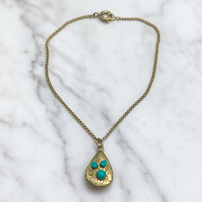Gold Turquoise Accent Teardrop Locket Doll Necklace • 18” Fashion Doll Jewelry