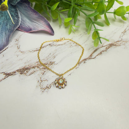 Aurora Borealis Rhinestone Flower Shape Pendant Gold Doll Necklace • 18 Inch Fashion Doll Jewelry