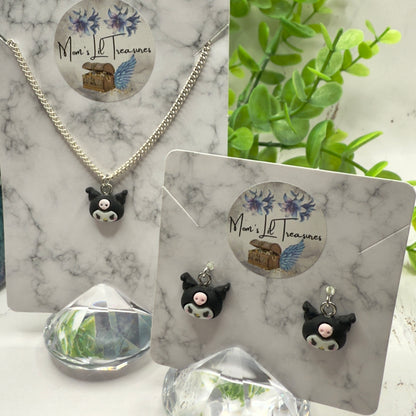 KUROMI Charm Sanrio Doll Necklace & Earrings Set • 18 Inch Fashion Doll Jewelry