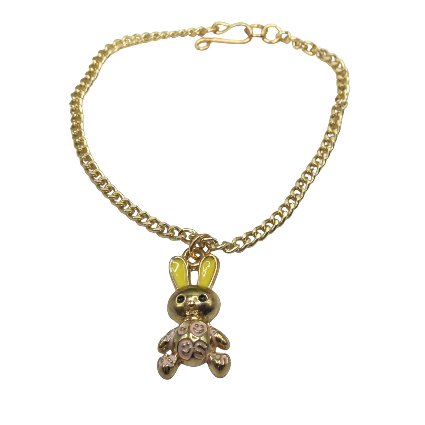 Bunny Yellow & Pink Enamel Detail Charm Doll Necklace Easter • 18 Inch Fashion Doll Jewelry