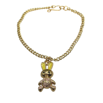Bunny Yellow & Pink Enamel Detail Charm Doll Necklace Easter • 18 Inch Fashion Doll Jewelry