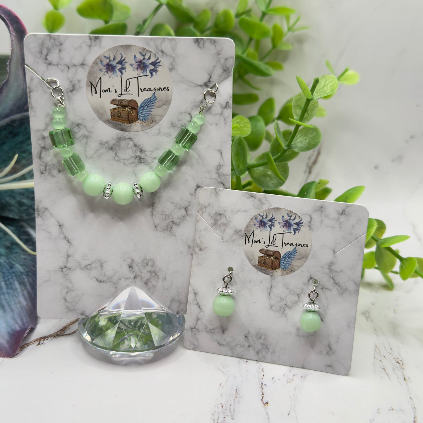 Light Green Glass Beaded Silver Chain Doll Necklace • 18 Inch Fashion Doll Jewelry