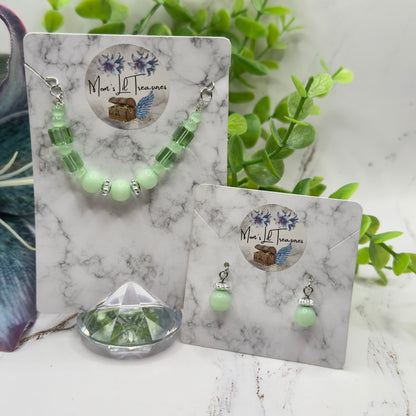 Light Green Glass Beaded Silver Chain Doll Necklace • 18 Inch Fashion Doll Jewelry