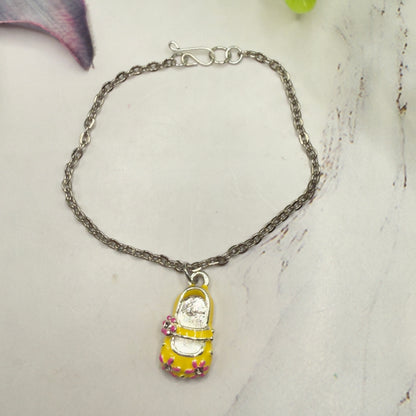 Yellow Marie Jane Shoe Charm w/ Pink Flowers Doll Necklace • 18 Inch Fashion Doll Jewelry