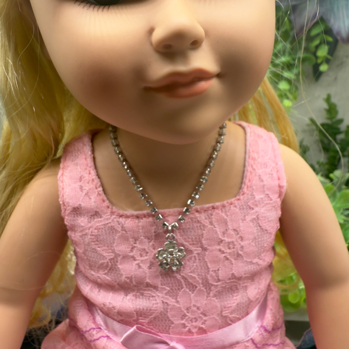 Clear Rhinestone Flower Pendant Doll Necklace • 18” Fashion Doll Jewelry