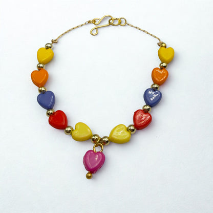 Rainbow Multi Color Heart Bead Doll Necklace • 18 Inch Fashion Doll Jewelry