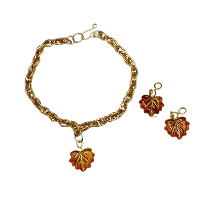 Autumn Fall Leaf Leaves Doll Earring DANGLE ONLY and Necklace • 18” Fashion Doll Jewelry