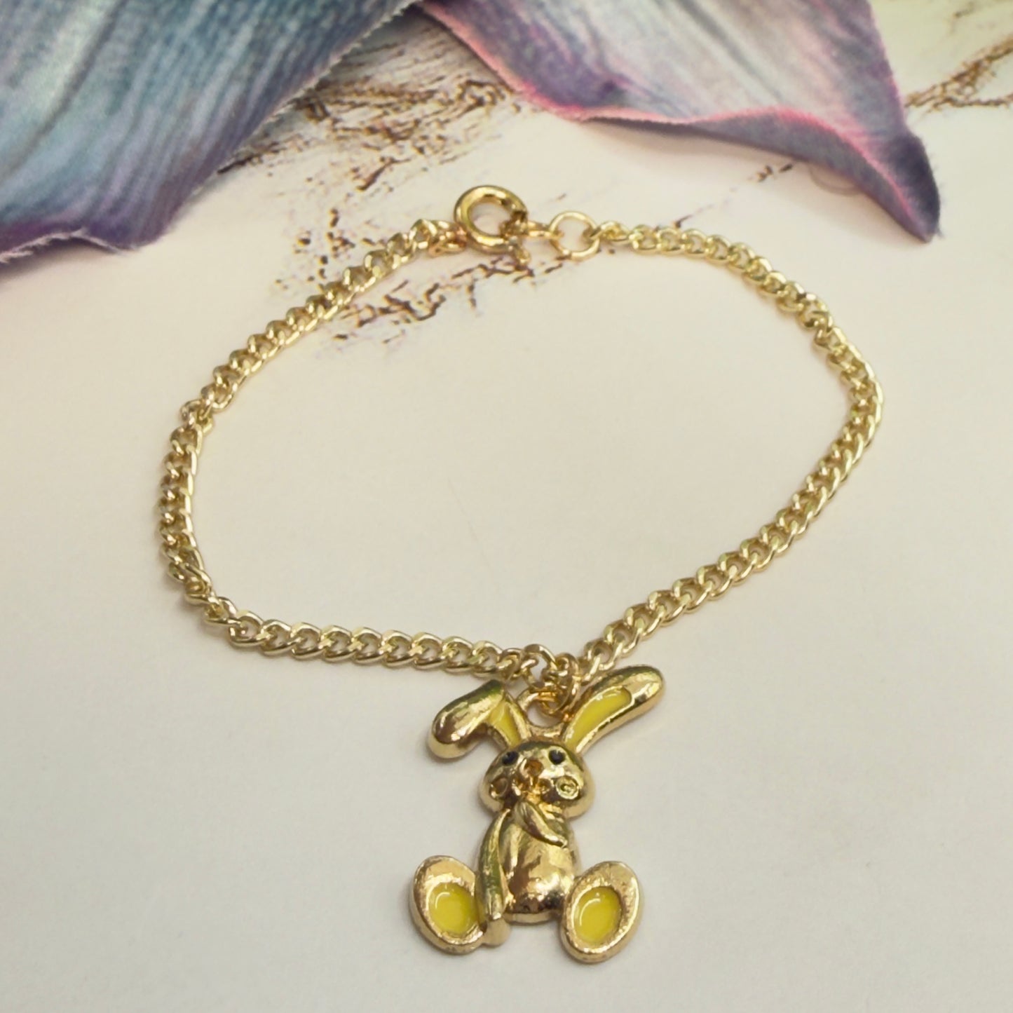 Yellow Ears Paws Floppy Ear Bunny Charm Gold Doll Necklace • 18 Inch Fashion Doll Jewelry