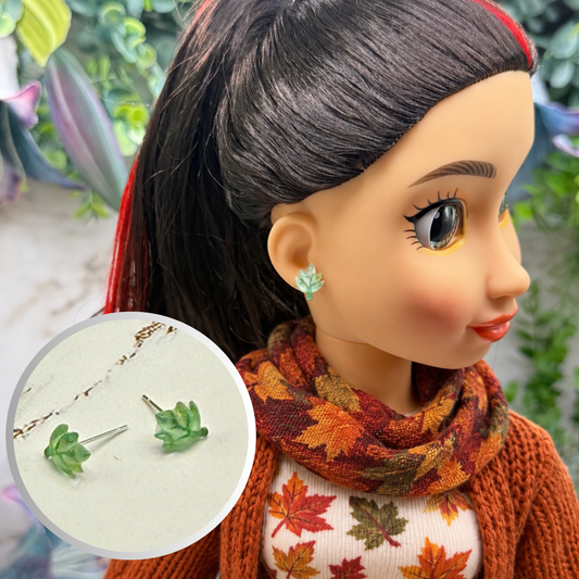 Autumn Harvest Fall Green Leaf Post Doll Earrings | for 18 Inch Fashion Dolls