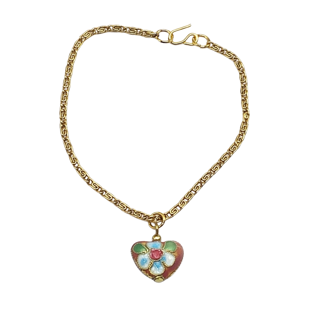 Flower Design Heart Doll Necklace Gold Chain for 18-22” Vintage Fashion Dolls