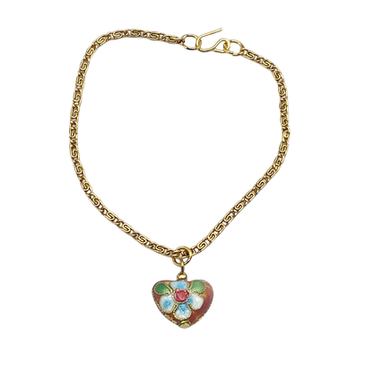 Flower Design Heart Doll Necklace Gold Chain for 18-22” Vintage Fashion Dolls