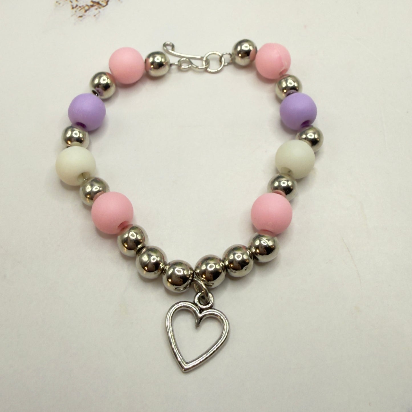 Pink Purple Silver Beaded Heart Charm Doll Necklace • 18 Inch Fashion Doll Jewelry