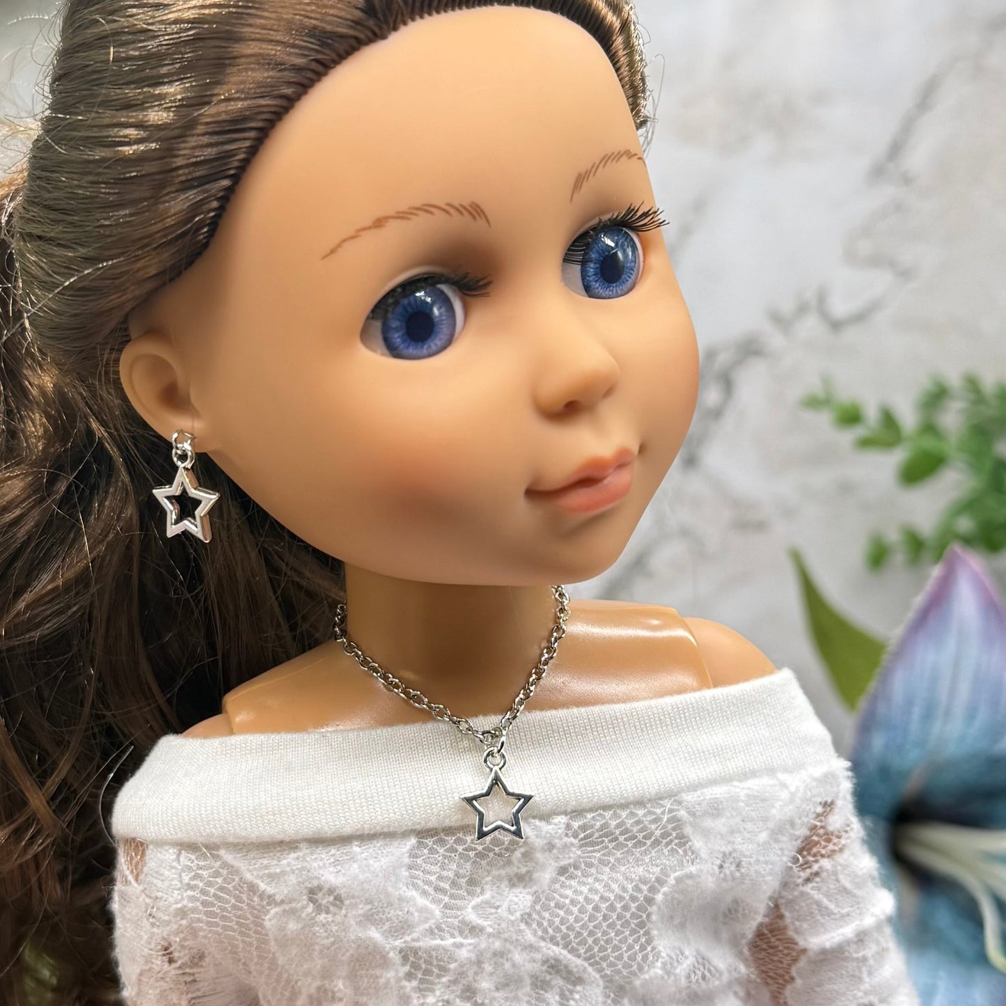 Silver Star Charm Doll Necklace & Earrings Set for 14 Inch Fashion Dolls