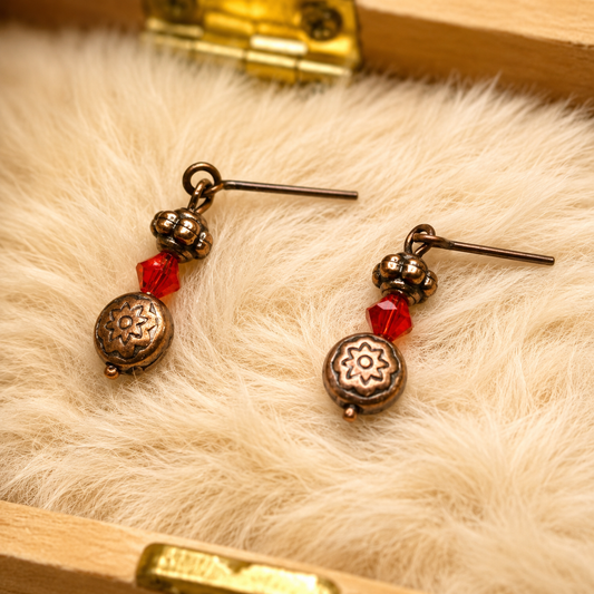Red Glass Round Copper Dangle Doll Earrings • 16 Inch Fashion Doll Jewelry