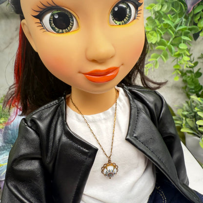 Copper Tone Chain White Glass Flower Design Pendant Doll Necklace • 18 Inch Fashion Doll Jewelry