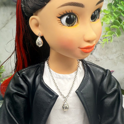 Silver Lady Bug Charm Doll Necklace & Earrings Set • 18 Inch Fashion Doll Jewelry