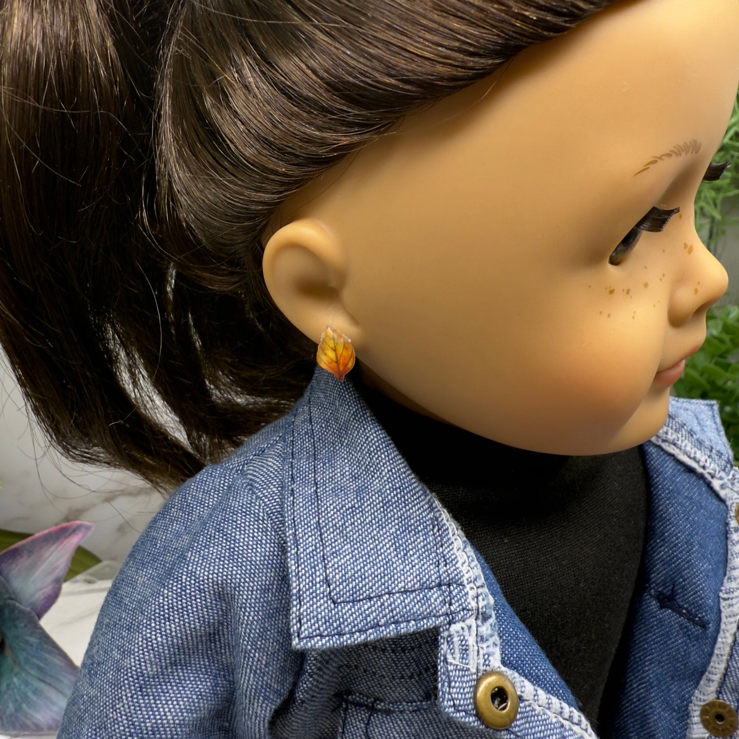 Autumn Fall Leaf Post Doll Earrings • 2mm Post fit 18 Inch Fashion Doll