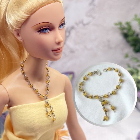 Golden Yellow Beaded Tassel Style Doll Necklace • 16 Inch Fashion Doll Jewelry