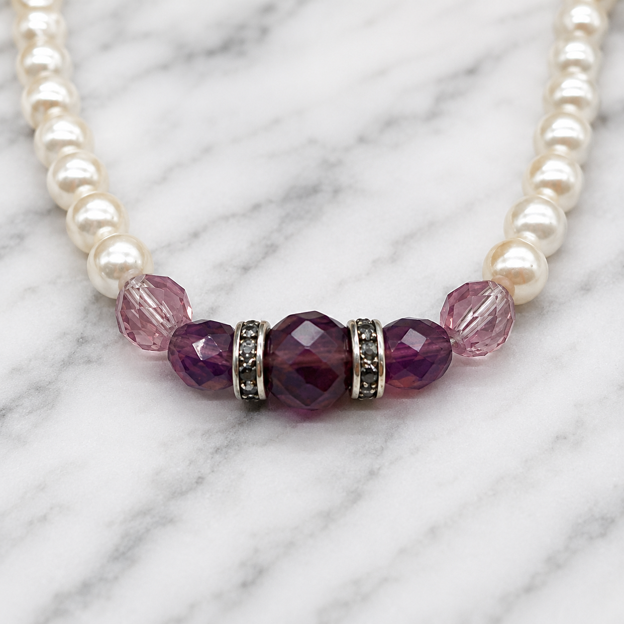 Pearl & Purple Crystal Rhinestone Doll Necklace • 18 Inch Fashion Doll Jewelry
