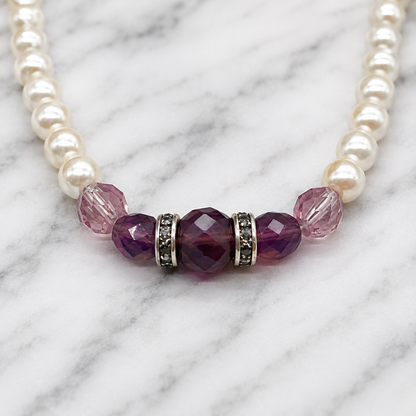 Pearl & Purple Crystal Rhinestone Doll Necklace • 18 Inch Fashion Doll Jewelry