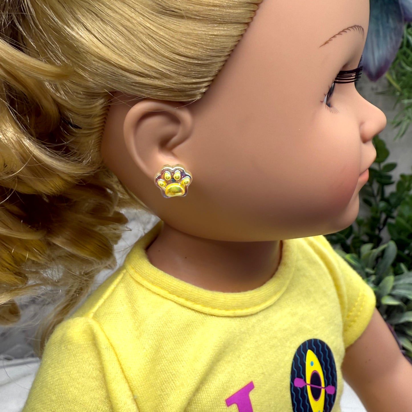 Light Yellow Acrylic Paw Print Doll Earrings • 18 Inch Fashion Doll Jewelry