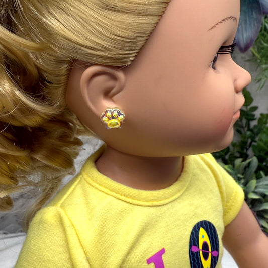 Light Yellow Acrylic Paw Print Doll Earrings • 18 Inch Fashion Doll Jewelry
