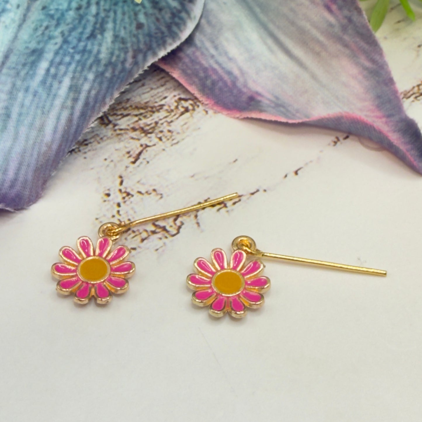 Hot Pink Daisy Flower Dangle Doll Earrings • 18 Inch Fashion Doll Jewelry