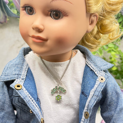 Sisters Green Enamel Charm Silver Doll Necklace • 18 Inch Fashion Doll Jewelry