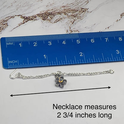 AB Rhinestone Flower Pendant Silver Chain Doll Necklace • 16 Inch Doll Jewelry