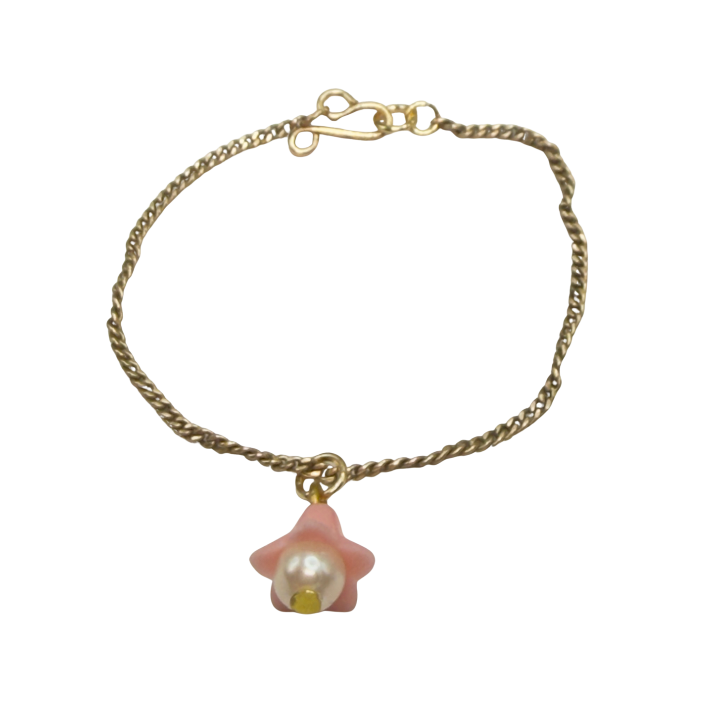 Pink Bell Flower Pearl Center Charm Gold Chain Doll Necklace • 14 Inch Fashion Doll Jewelry
