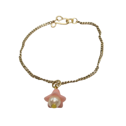 Pink Bell Flower Pearl Center Charm Gold Chain Doll Necklace • 14 Inch Fashion Doll Jewelry
