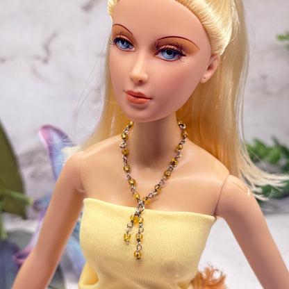 Golden Yellow Beaded Tassel Style Doll Necklace • 16 Inch Fashion Doll Jewelry