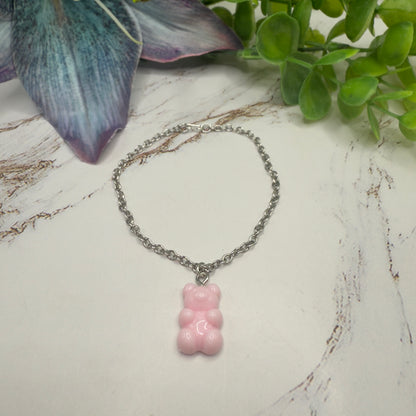 Light Pink Gummi Teddy Bear Charm Doll Necklace • 18 Inch Fashion Doll Jewelry