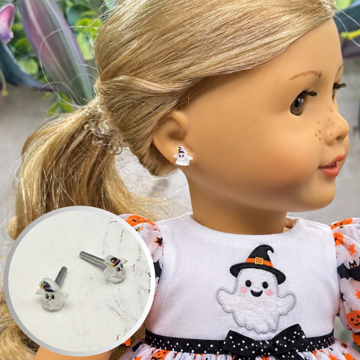 Ghost Halloween 2mm Post Doll Earrings • fits 18 Inch Doll • American Girl